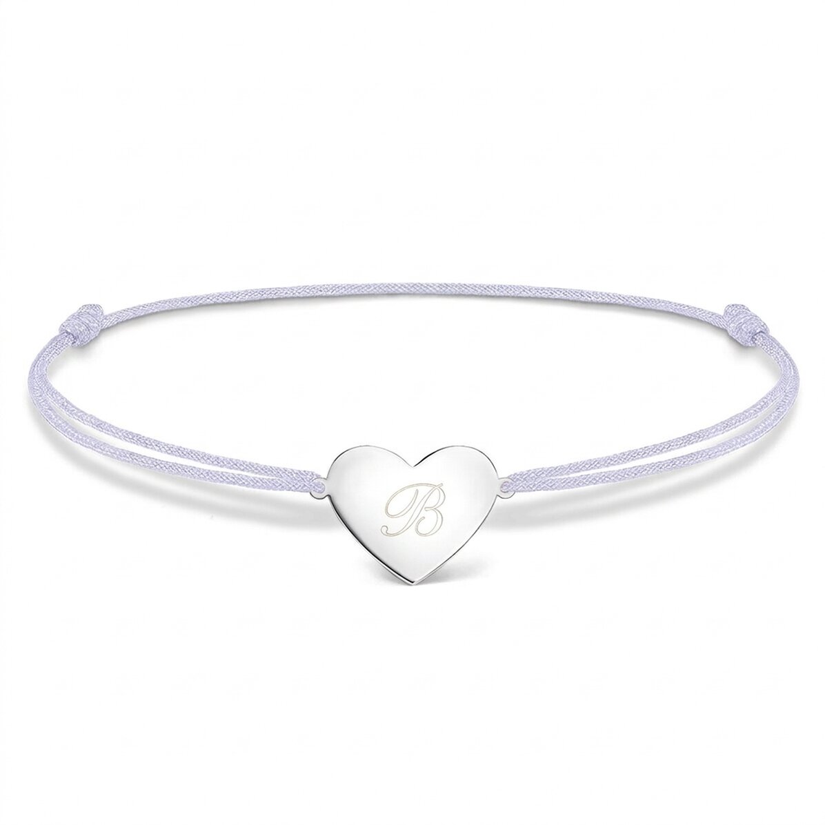 Pulsera con cordón personalizada - corazón de 15 x 13 mm - plata 925 - Inicial