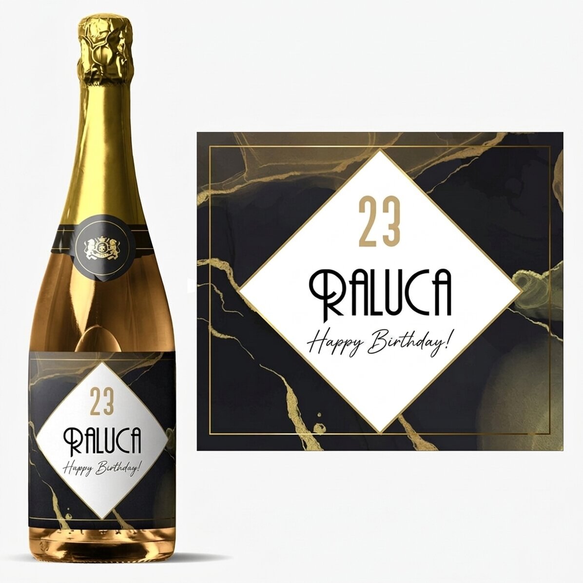 Vino espumoso personalizado con texto - Abstract gold