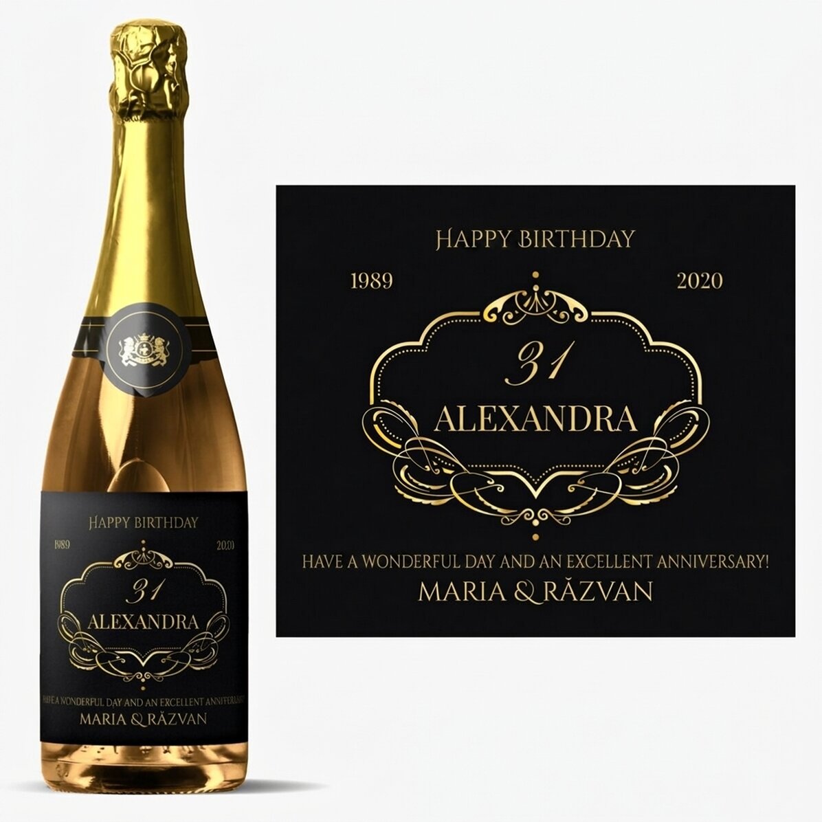 Vino espumoso personalizado con texto - Elegante