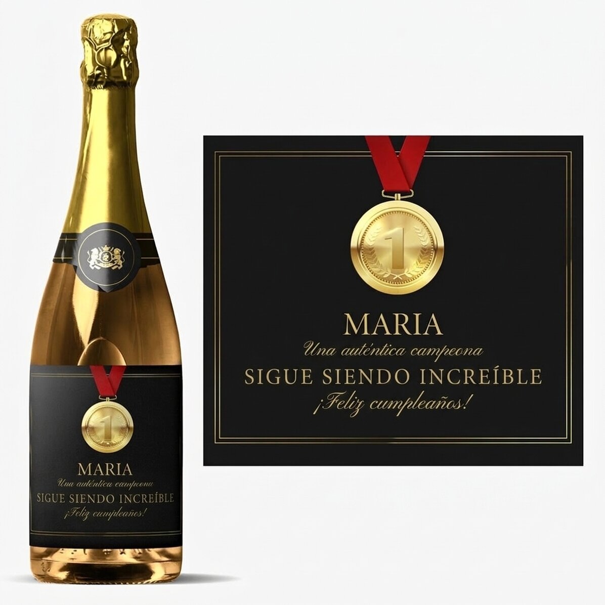 Vino espumoso personalizado con texto - Campeón
