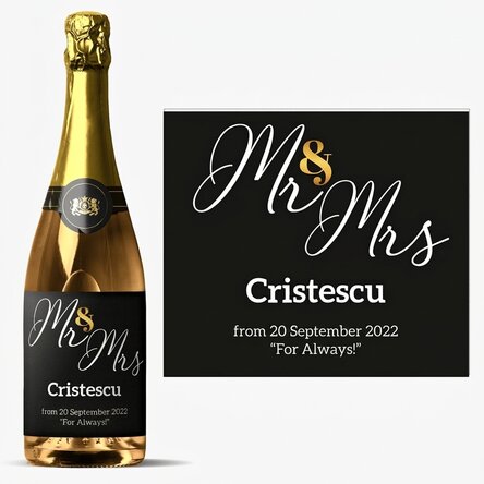 Vino espumoso personalizado con texto: «Celebrating life»
