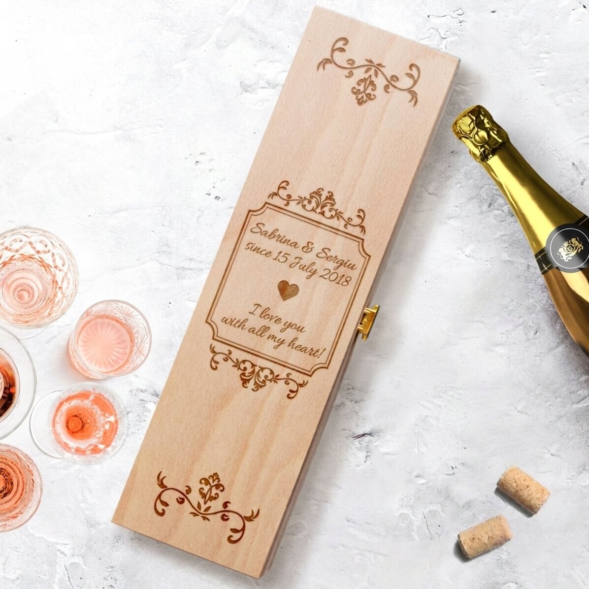 Caja de vino espumoso personalizada - Modelo elegante
