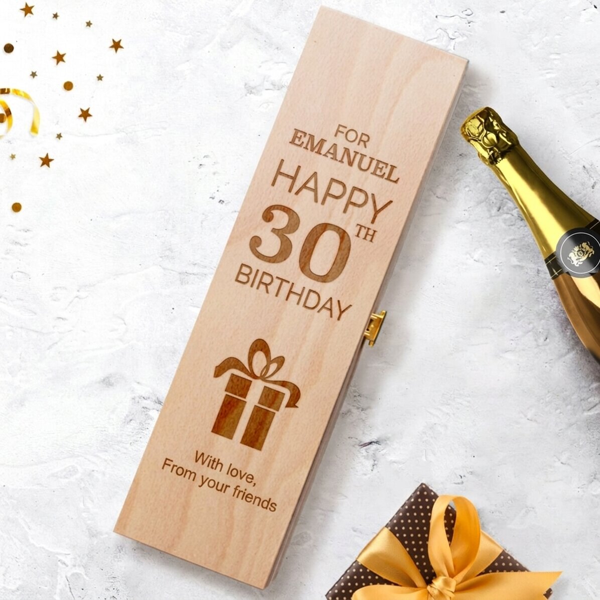 Caja de vino espumoso personalizada - Regalo de «Feliz cumpleaños»