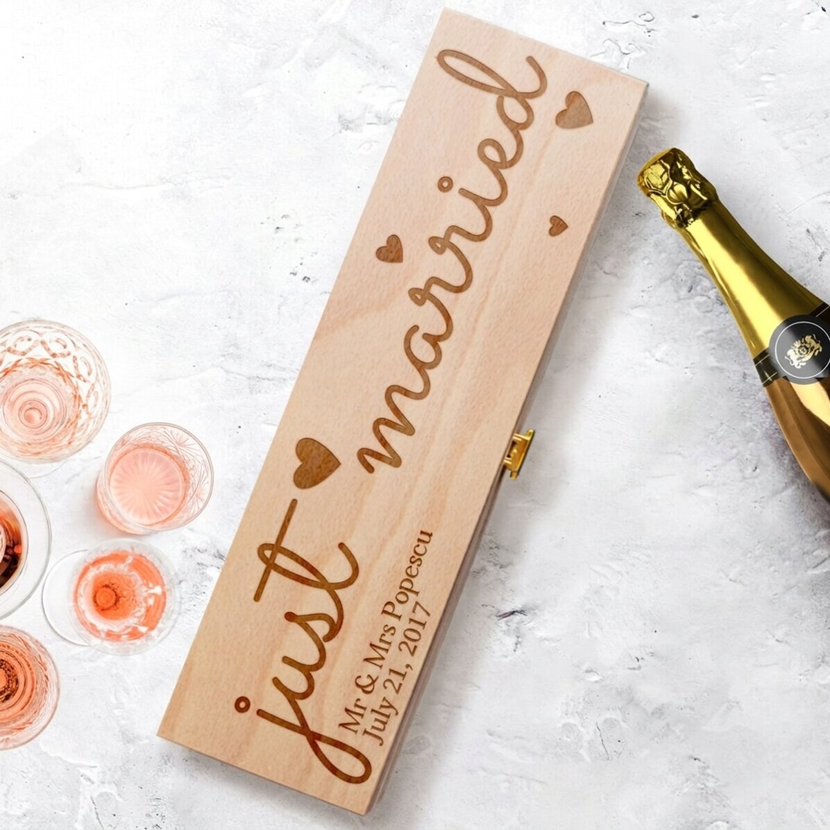 Caja de vino espumoso personalizada - «Just married»
