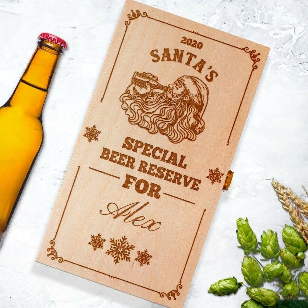 Caja de cerveza personalizada para tres botellas - Papá Noel