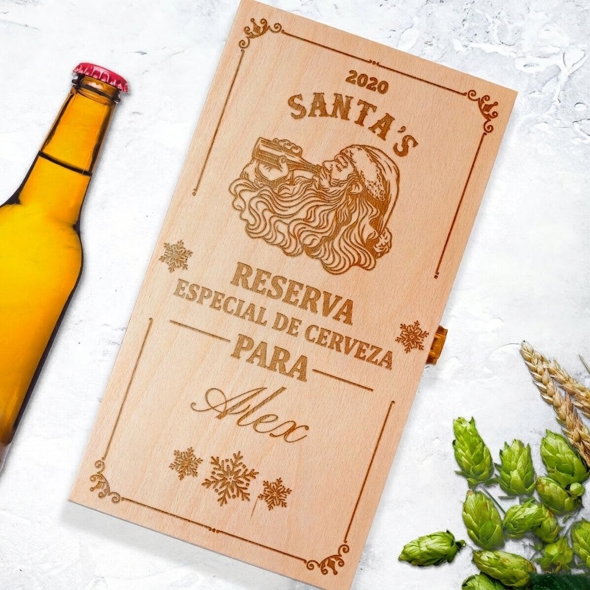 Caja de cerveza personalizada para tres botellas - Papá Noel