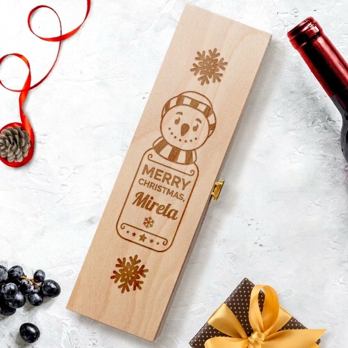 Caja de vino personalizada - Muñeco de nieve