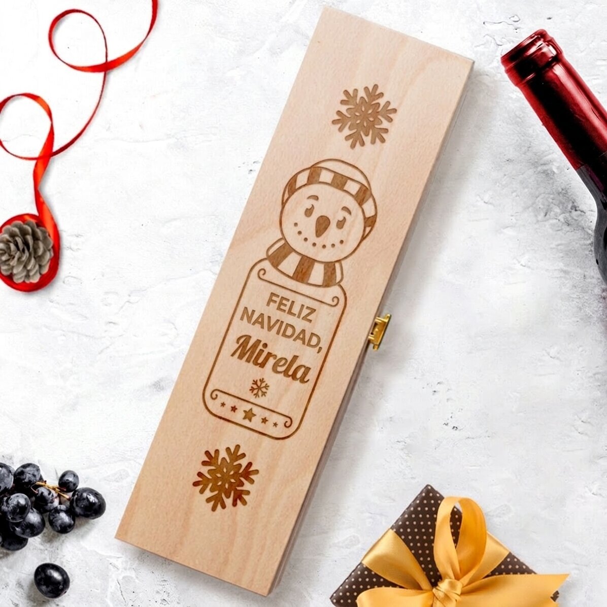 Caja de vino personalizada - Muñeco de nieve