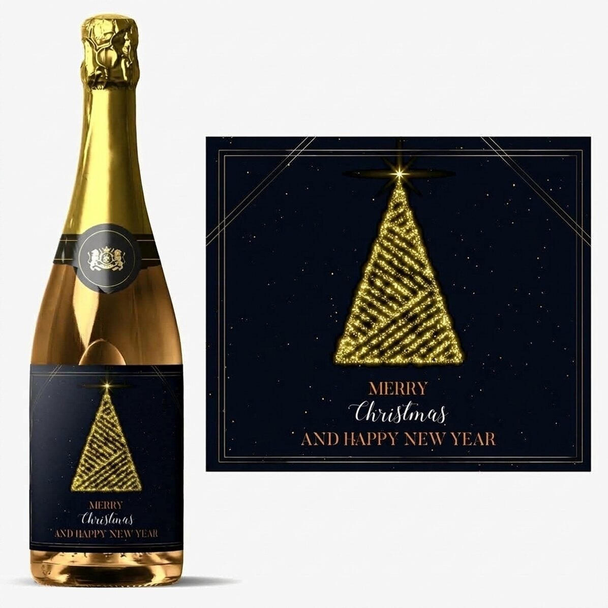 Vino espumoso personalizado con texto - Christmas Tree