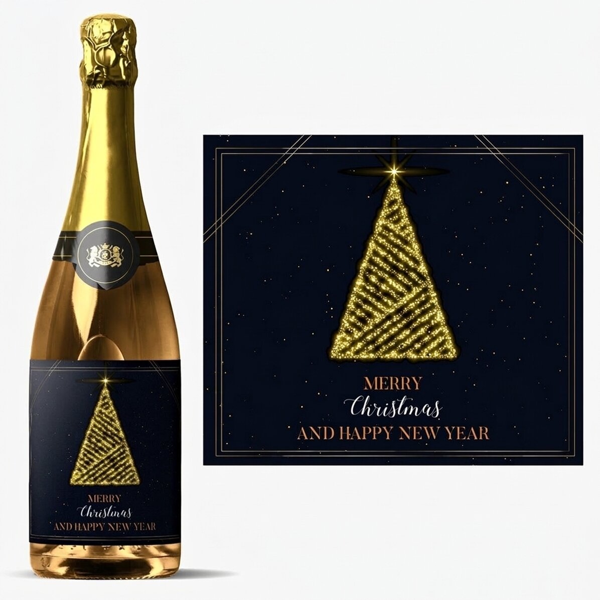 Vino espumoso personalizado con texto - Christmas Tree