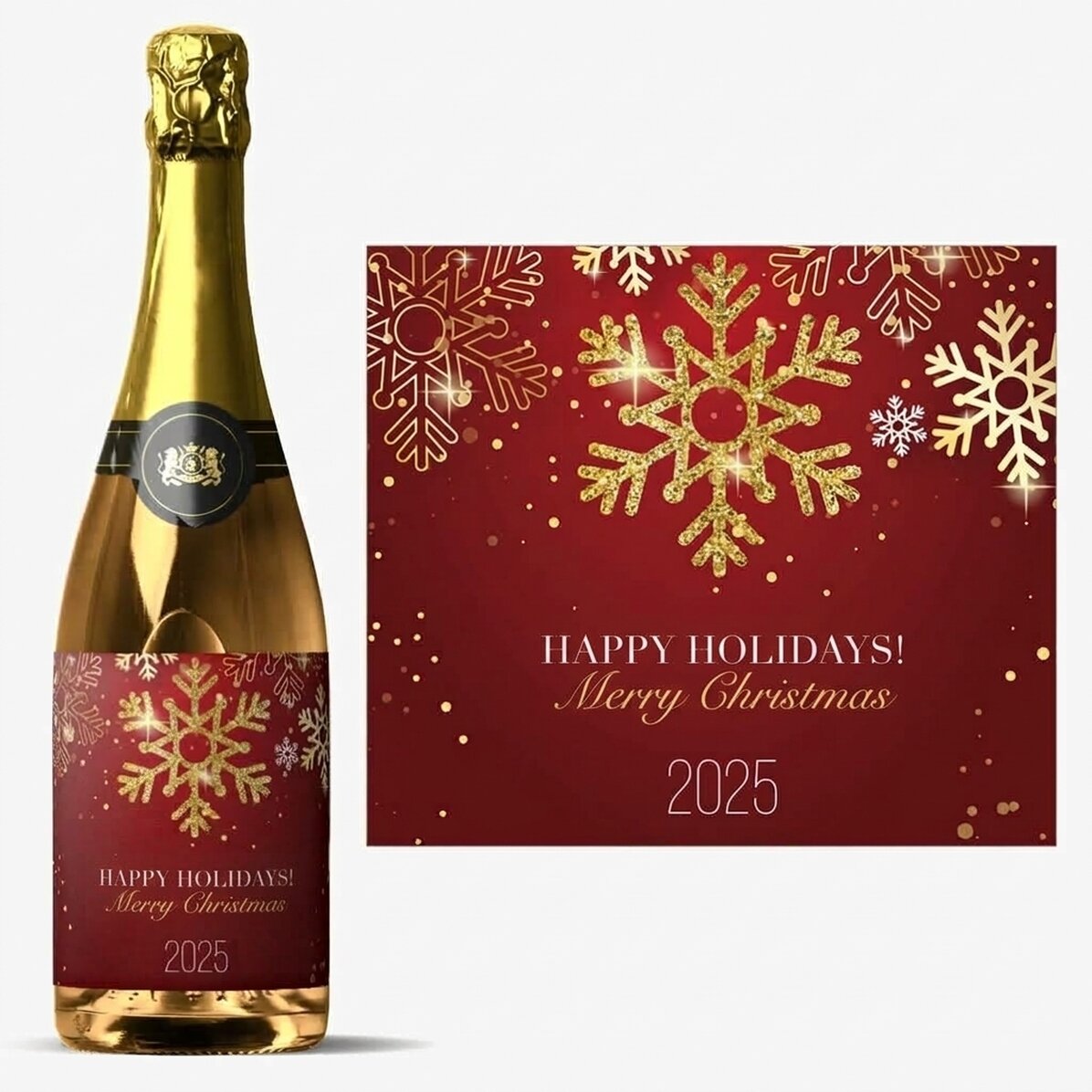 Vino espumoso personalizado con texto - Copos de nieve