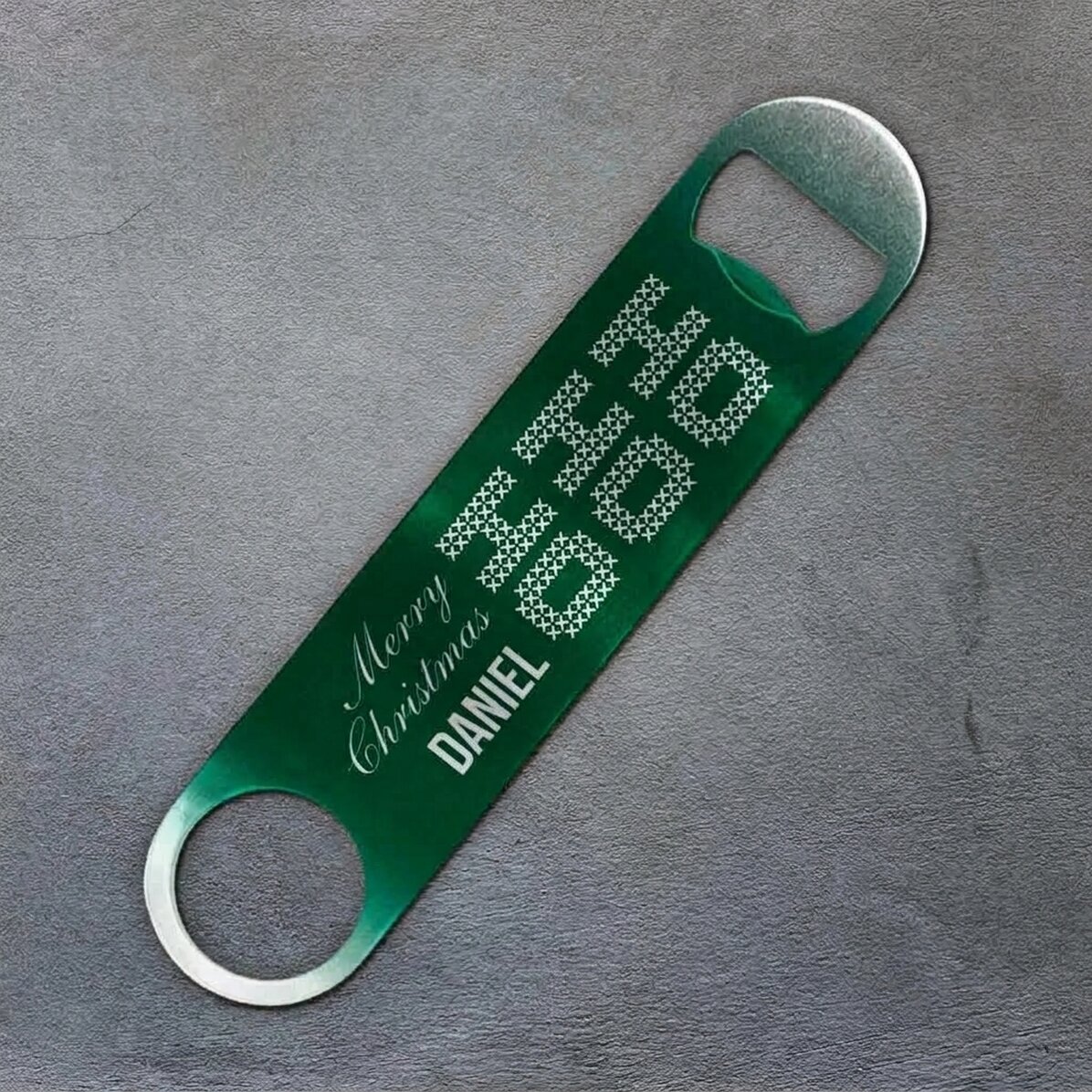 Abrecerras personalizado con texto: «Ho, ho, ho»