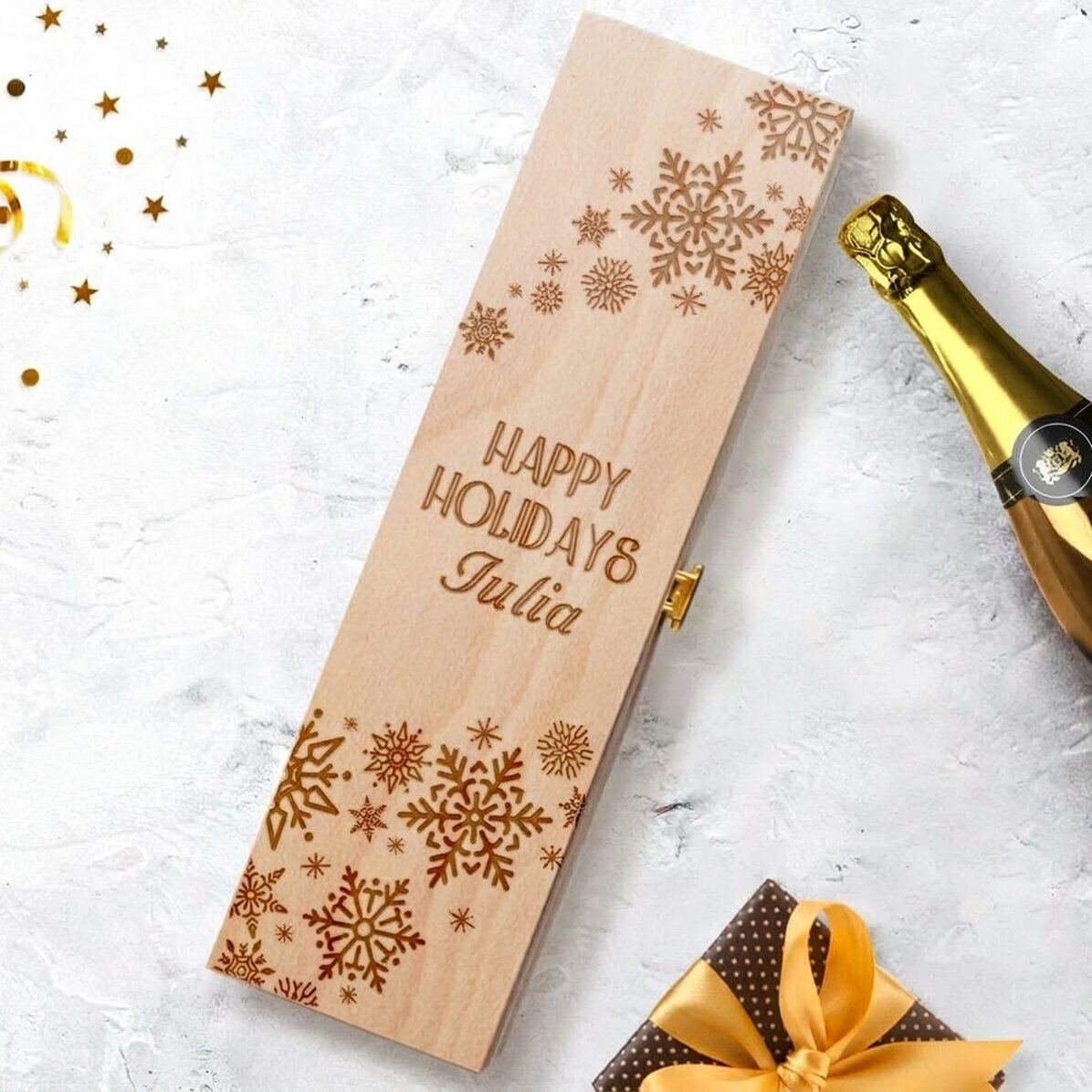 Caja de vino espumoso personalizada - Copos de nieve