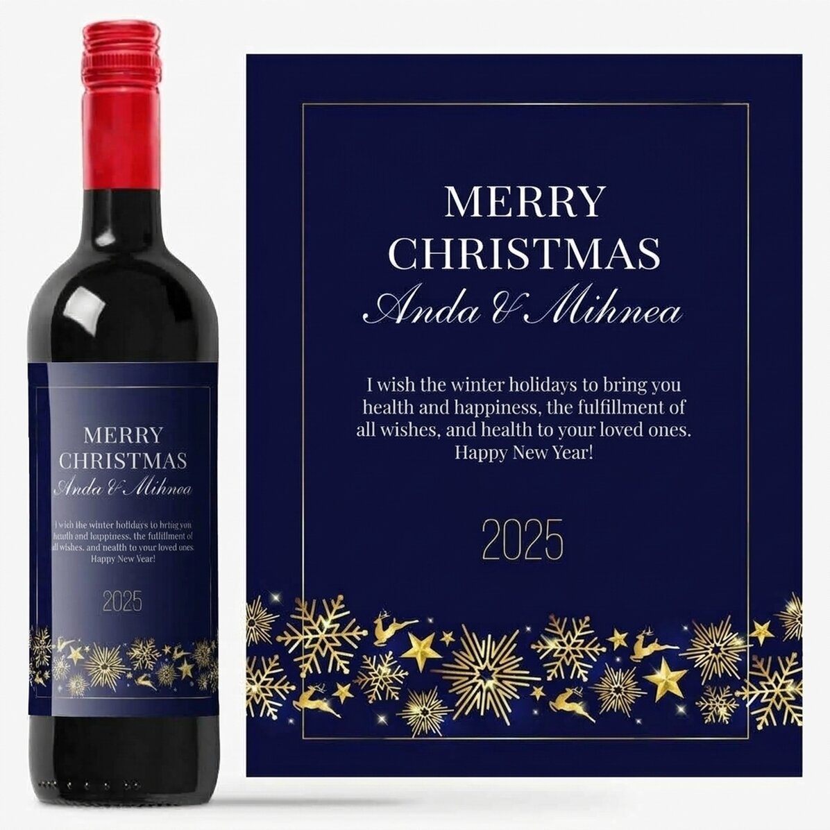 Vino personalizado con texto - Golden Snowflakes