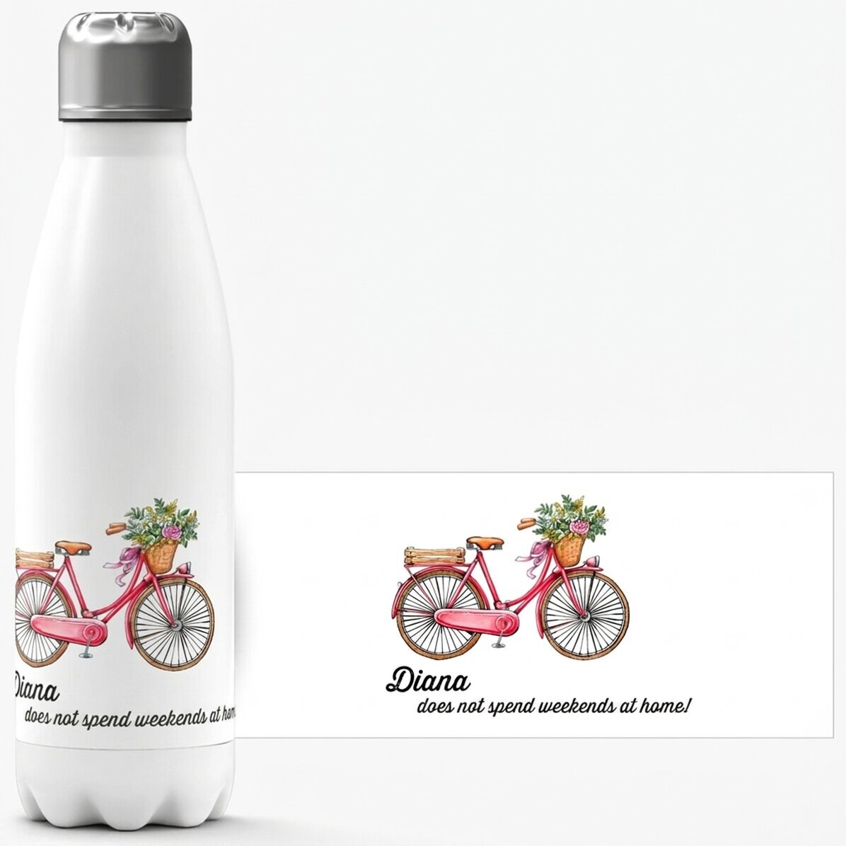 Termo con base blanca personalizado con texto - modelo de bicicleta retro