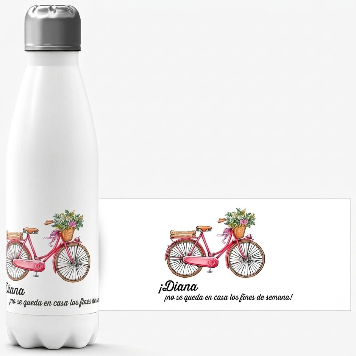 Termo con base blanca personalizado con texto - modelo de bicicleta retro