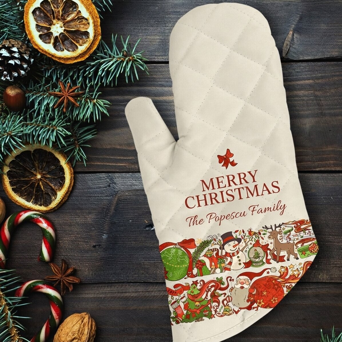 Manopla de cocina personalizada con texto: «Traditional Christmas»