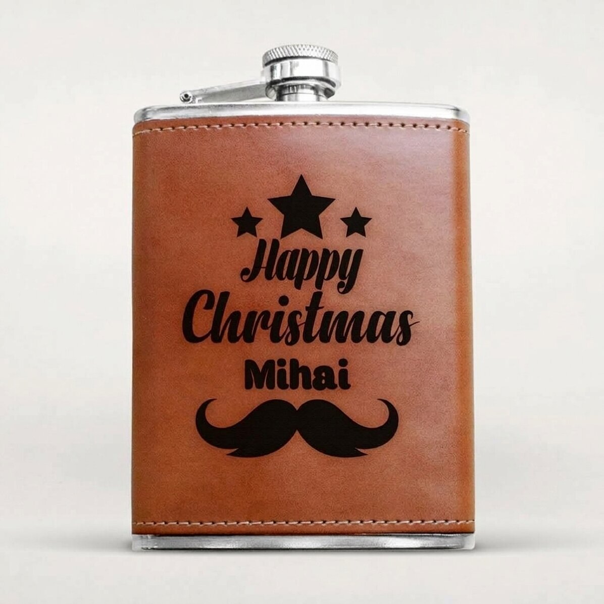 Botella de bolsillo personalizada forrada en piel - Feliz Navidad