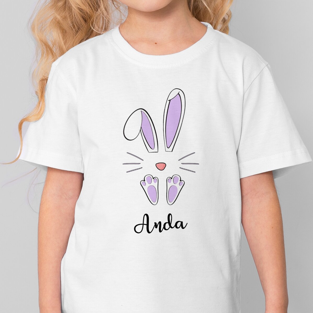 Camiseta de algodón para niños personalizada con nombre - Conejo de Pascua