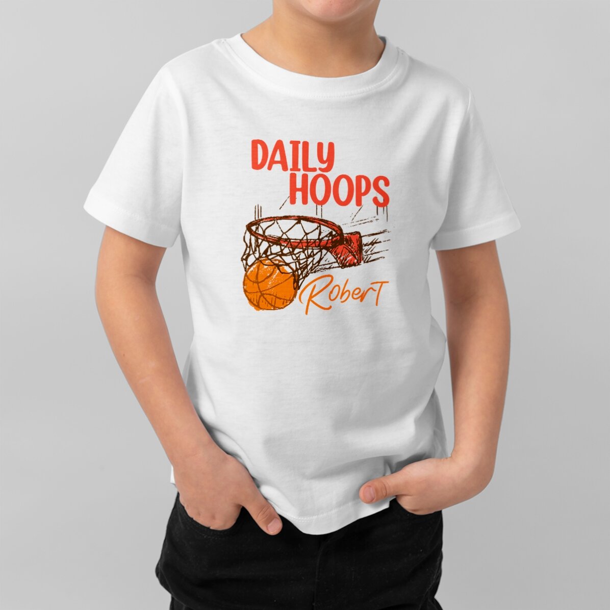 Camiseta de algodón para niños personalizada con texto - Baloncesto