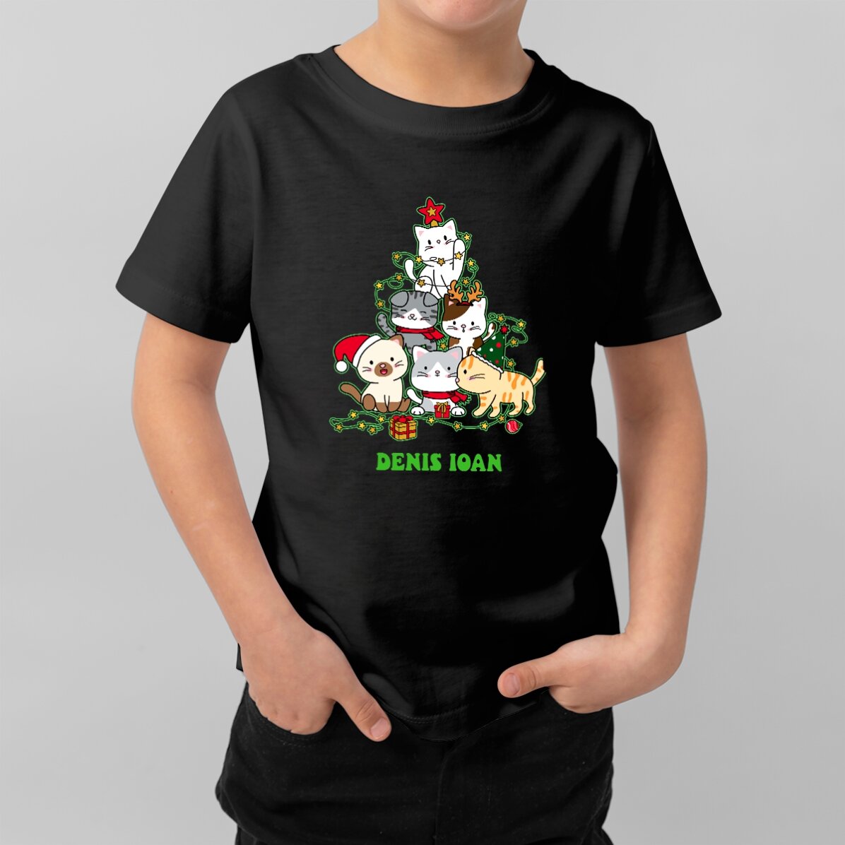 Camiseta de algodón para niños personalizada con texto - Catmas tree