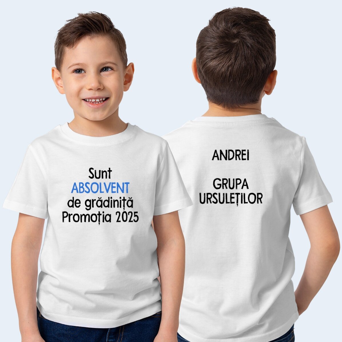 Camiseta de algodón para niños personalizada con texto por delante y por detrás