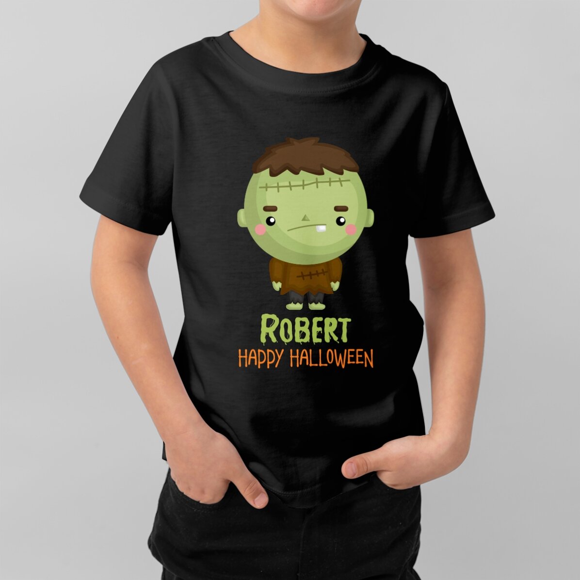 Camiseta de algodón para niños personalizada con texto - Personajes de Halloween