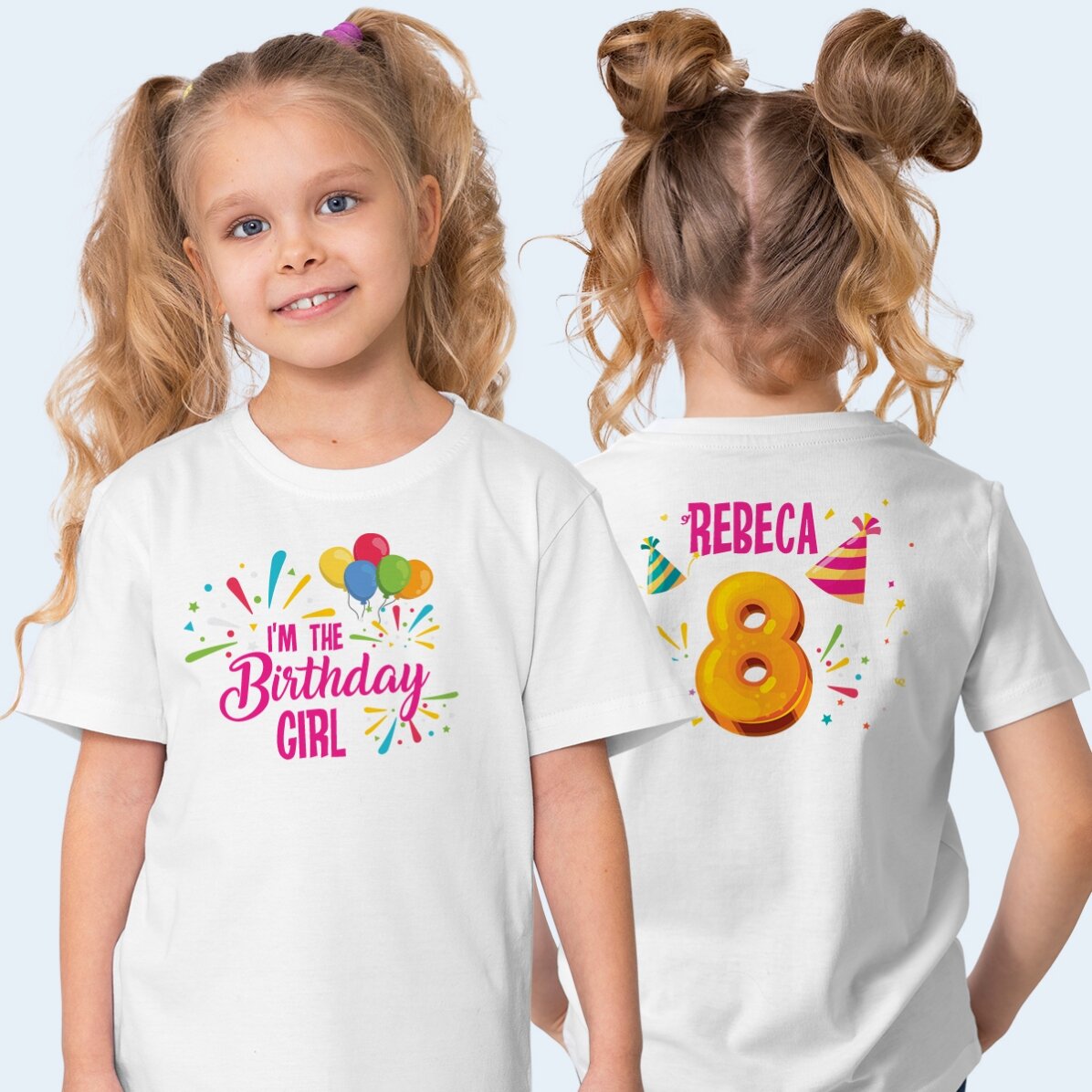 Camiseta de algodón personalizada para niña, con diseño en el anverso y en el reverso, para un cumpl