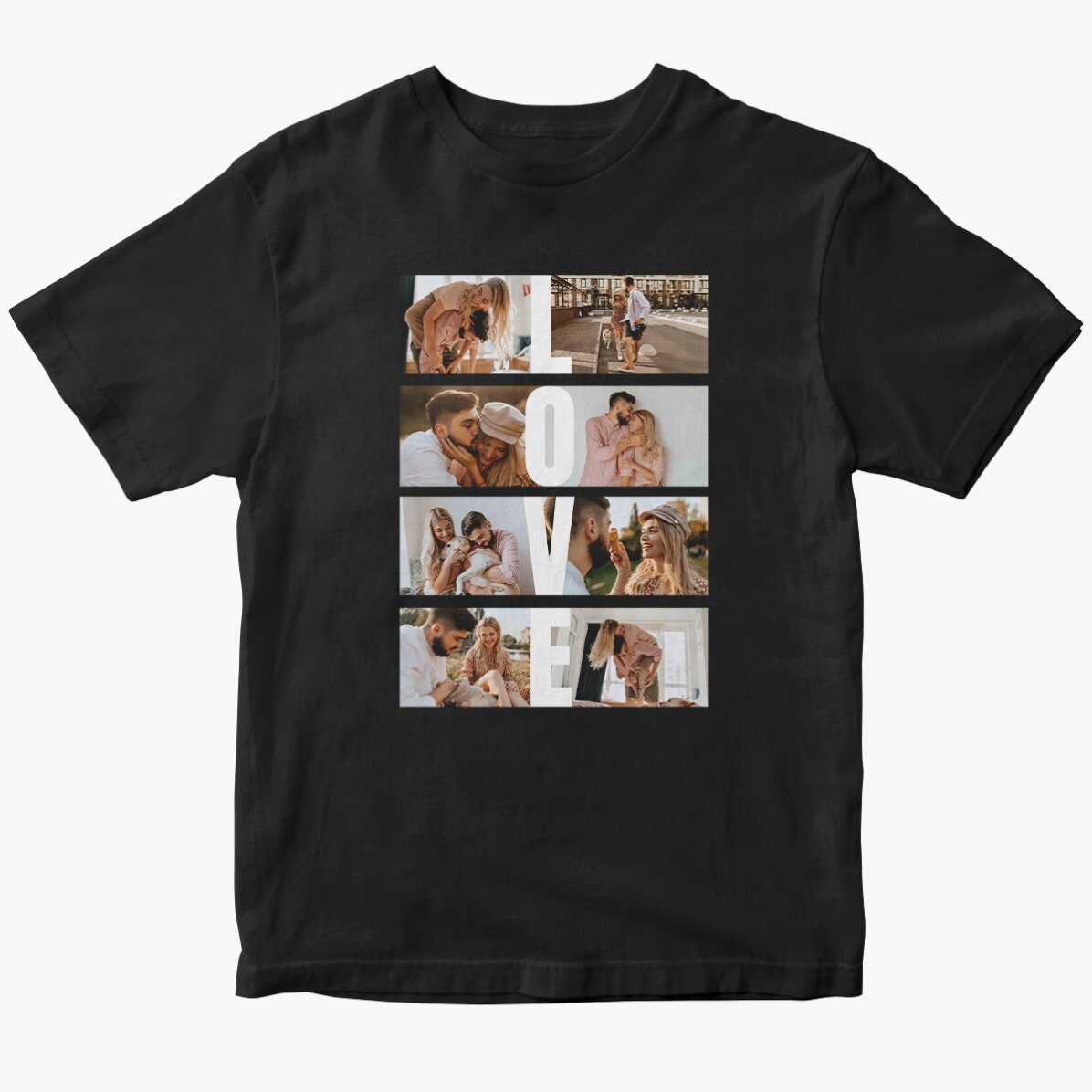 Camiseta de algodón personalizada con 8 fotos y texto - LOVE