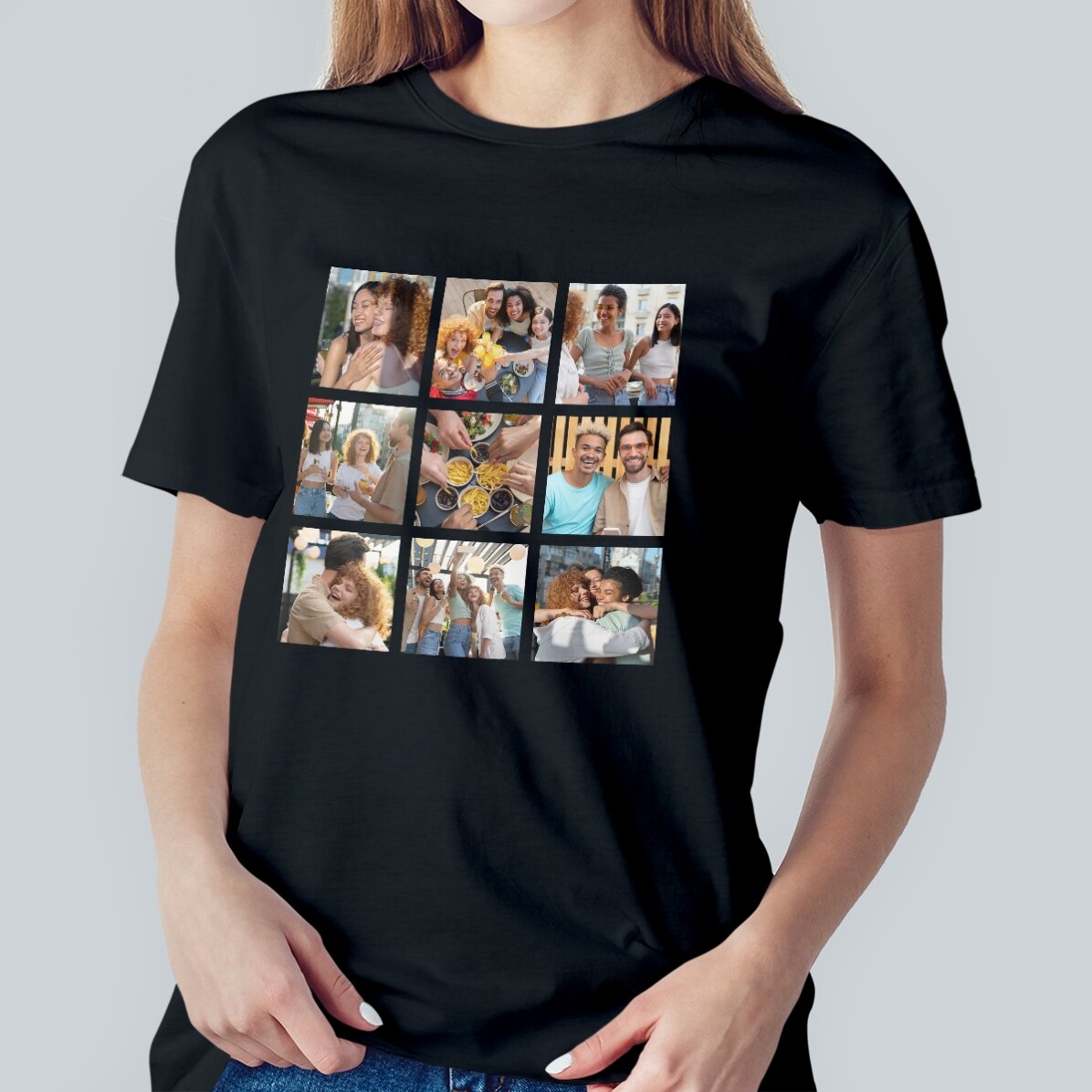 Camiseta de algodón personalizada con 9 fotos