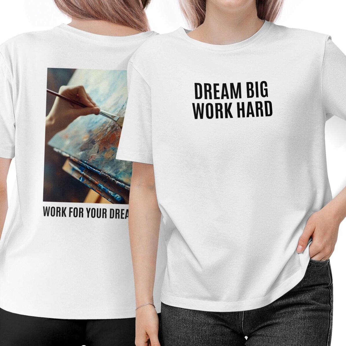 Camiseta de algodón personalizada con mensajes y foto por delante y por detrás