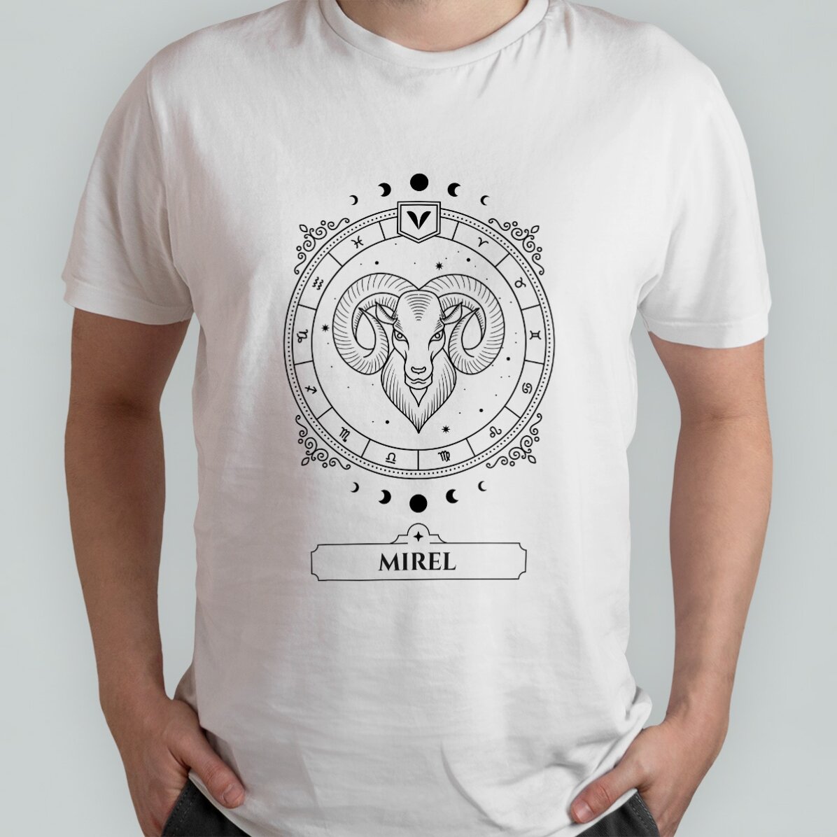 Camiseta de algodón personalizada con nombre y signo del zodiaco: Aries