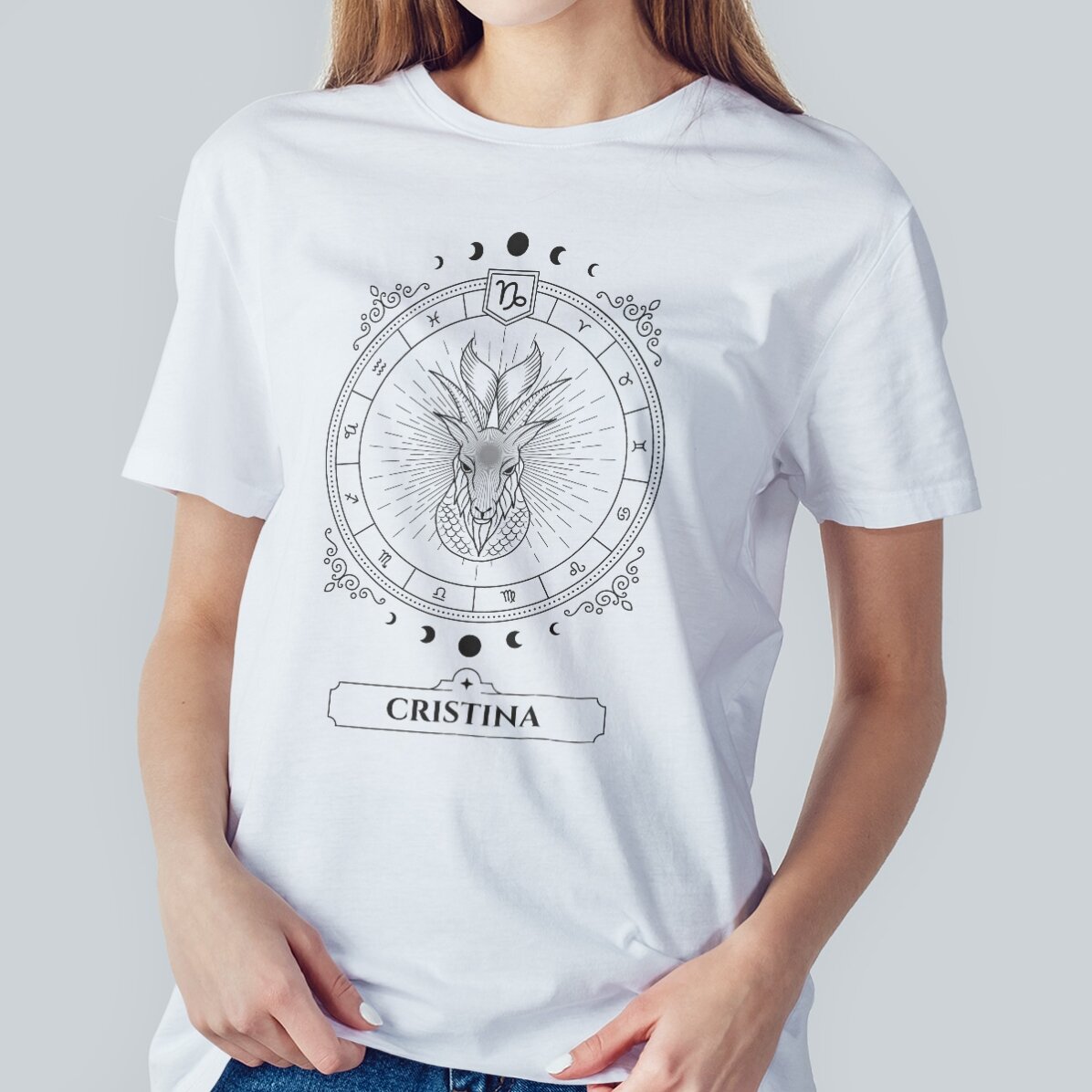 Camiseta de algodón personalizada con nombre y signo del zodiaco: Capricornio