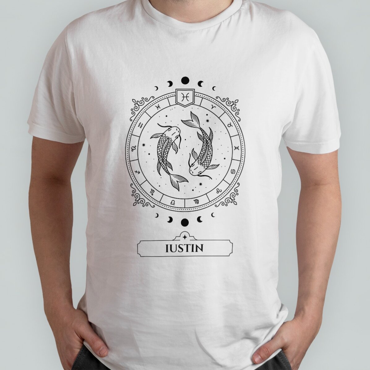 Customised cotton T-shirt with name and zodiac sign - Pisces