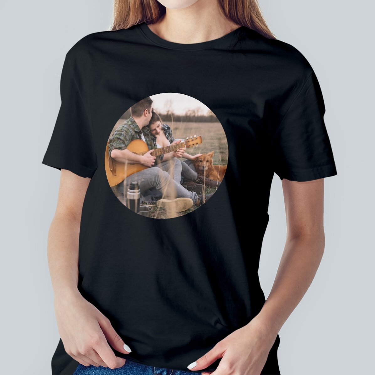 Camiseta de algodón personalizada con una fotografía redonda