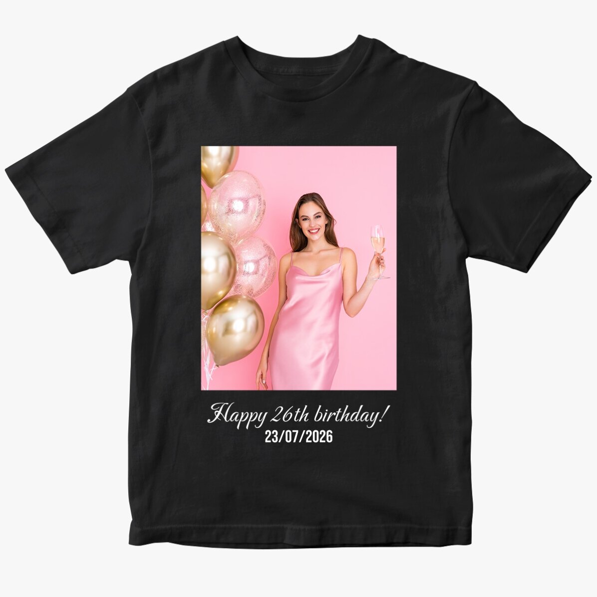 Camiseta de algodón personalizada con una foto de retrato y un texto