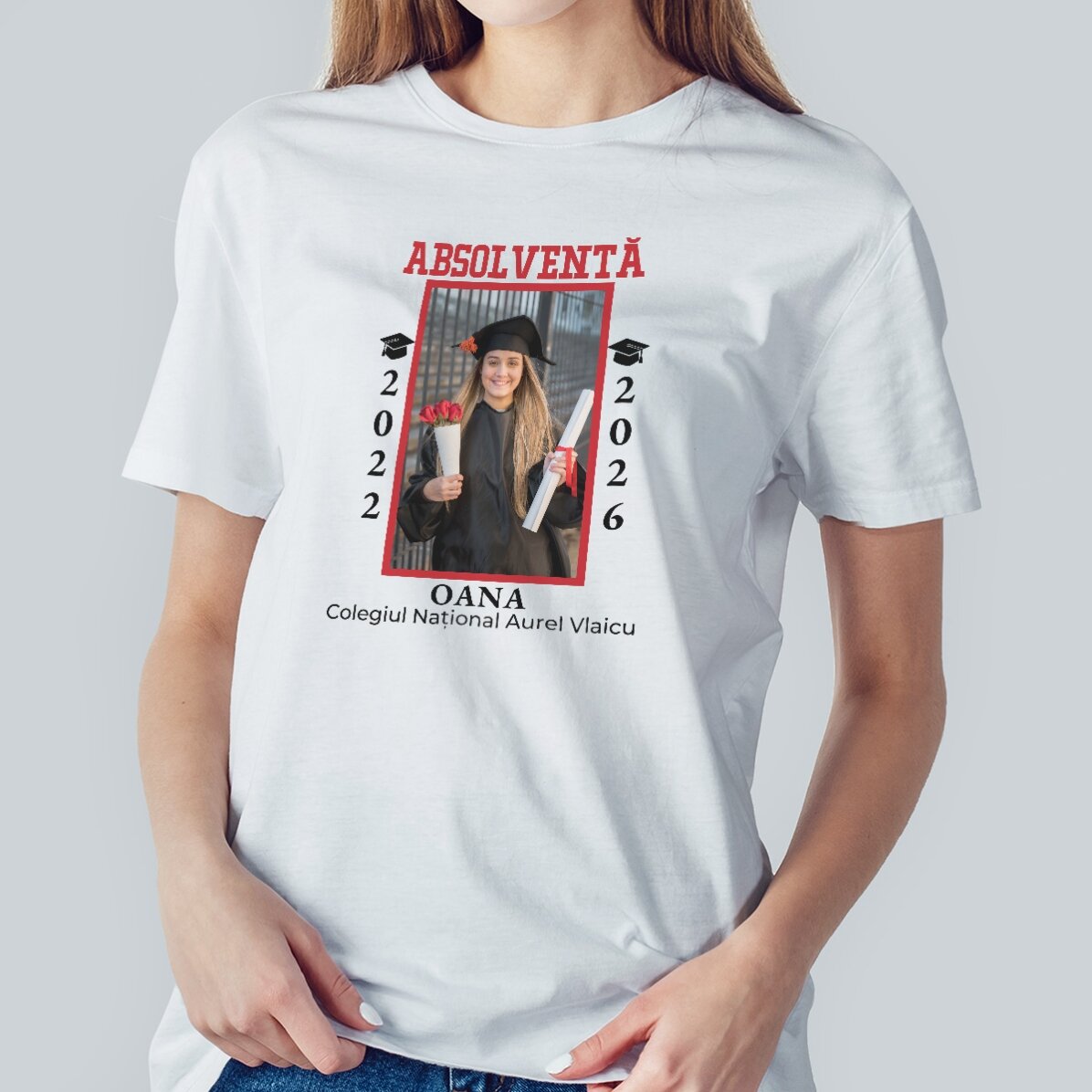 Camiseta de algodón personalizada con foto y texto - Graduación