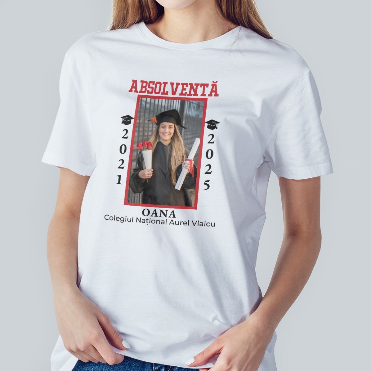 Camiseta de algodón personalizada con foto y texto - Graduación