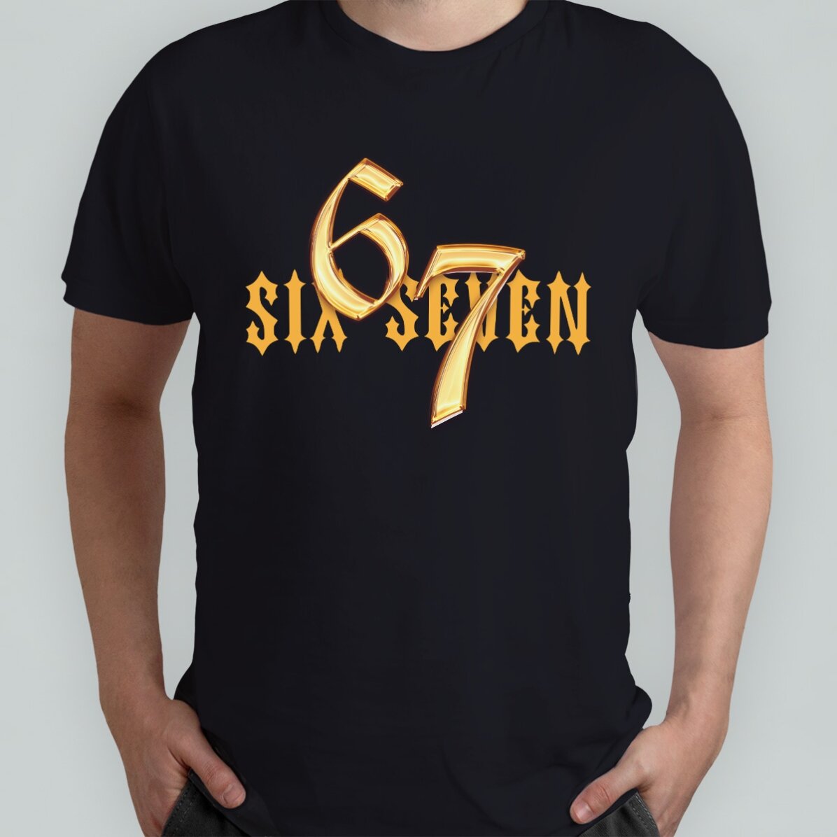 Custom cotton T-shirt with text - 67 Six Seven