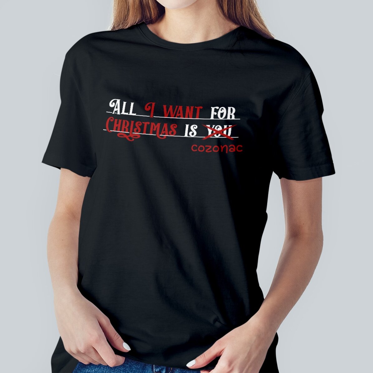 Camiseta de algodón personalizada con el texto «All I want for Christmas»