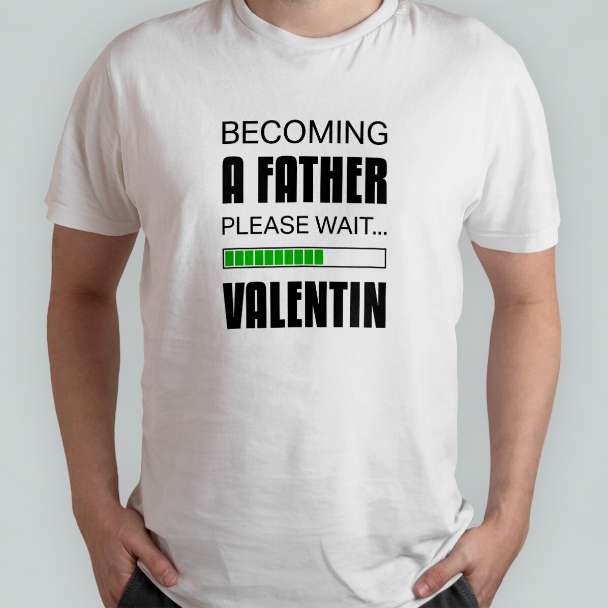 Camiseta de algodón personalizada con el texto «Becoming a father»