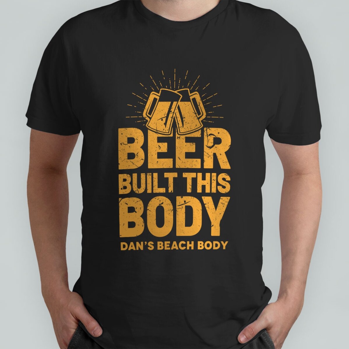 Camiseta de algodón personalizada con el texto «Beer Built This Body»