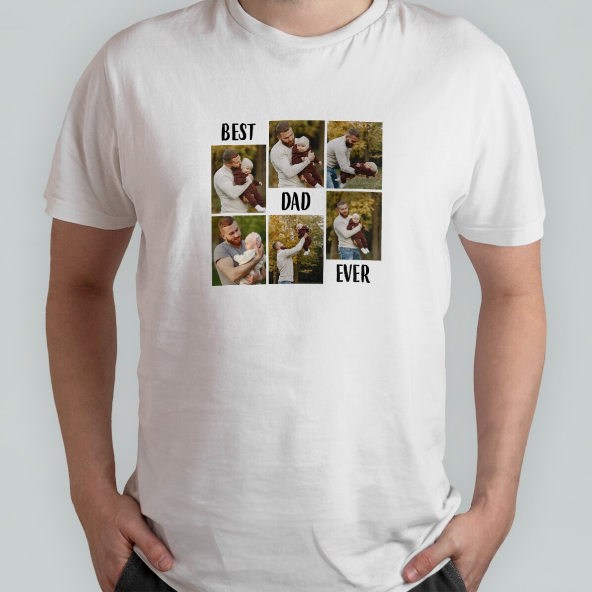 Camiseta de algodón personalizada con texto y 6 fotos - «El mejor papá del mundo»
