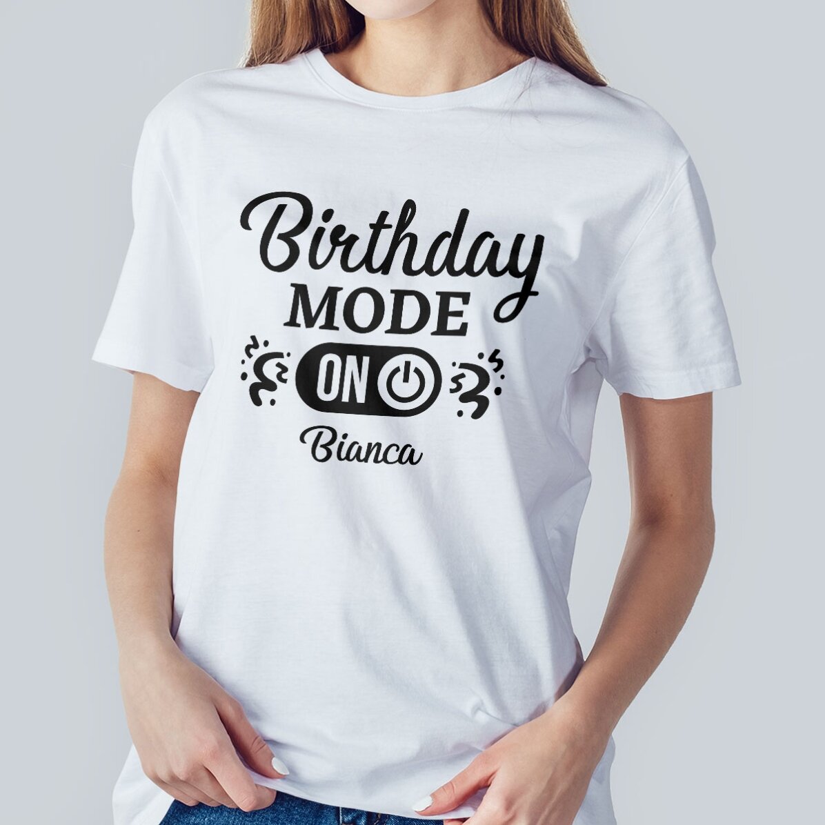 Camiseta de algodón personalizada con texto: «Birthday Mode ON»