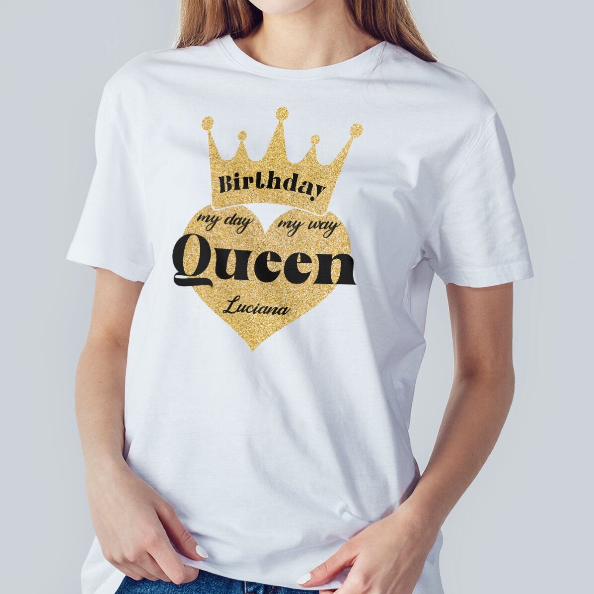 Camiseta de algodón personalizada con texto: «Birthday Queen»