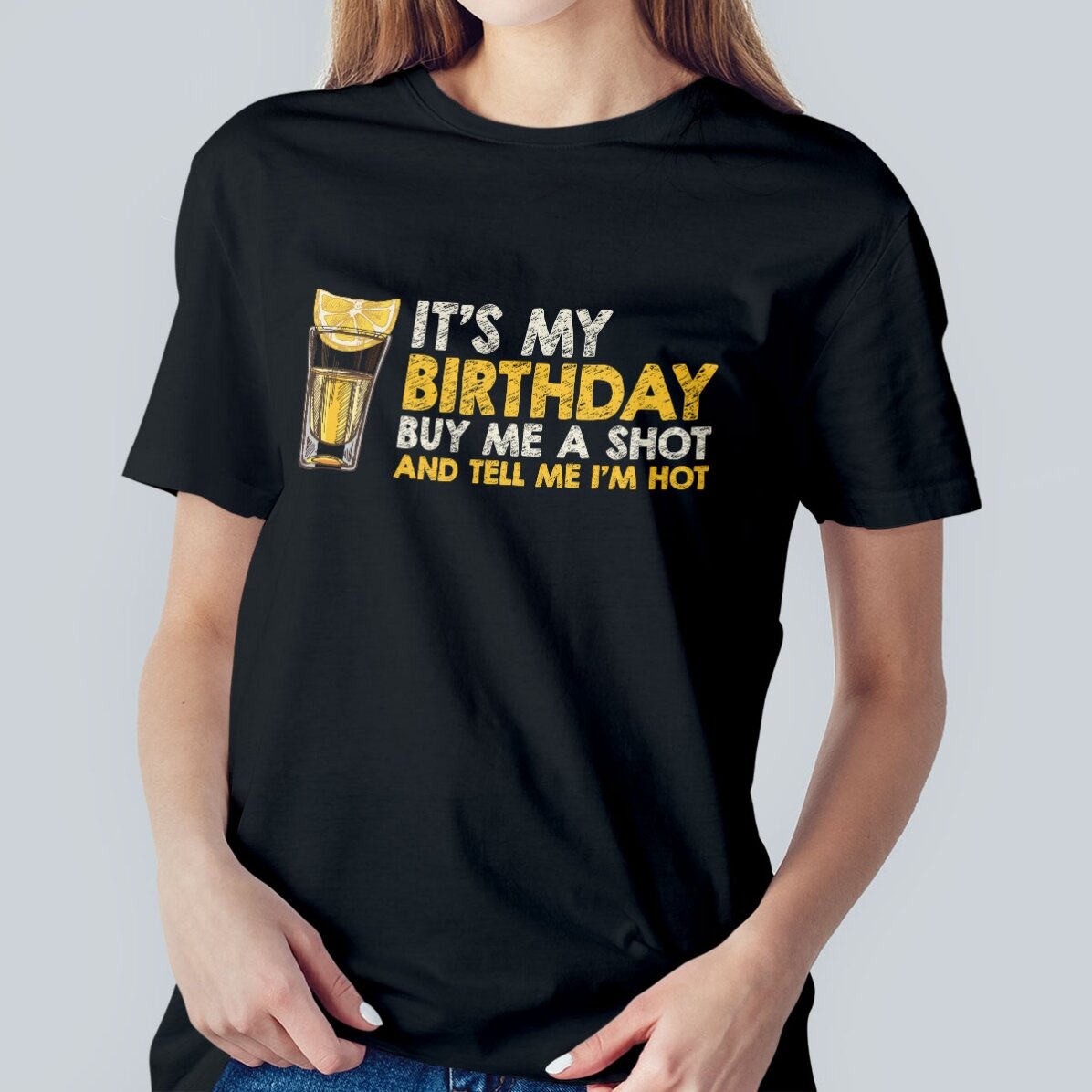 Custom cotton T-shirt with text - Buy me a shot