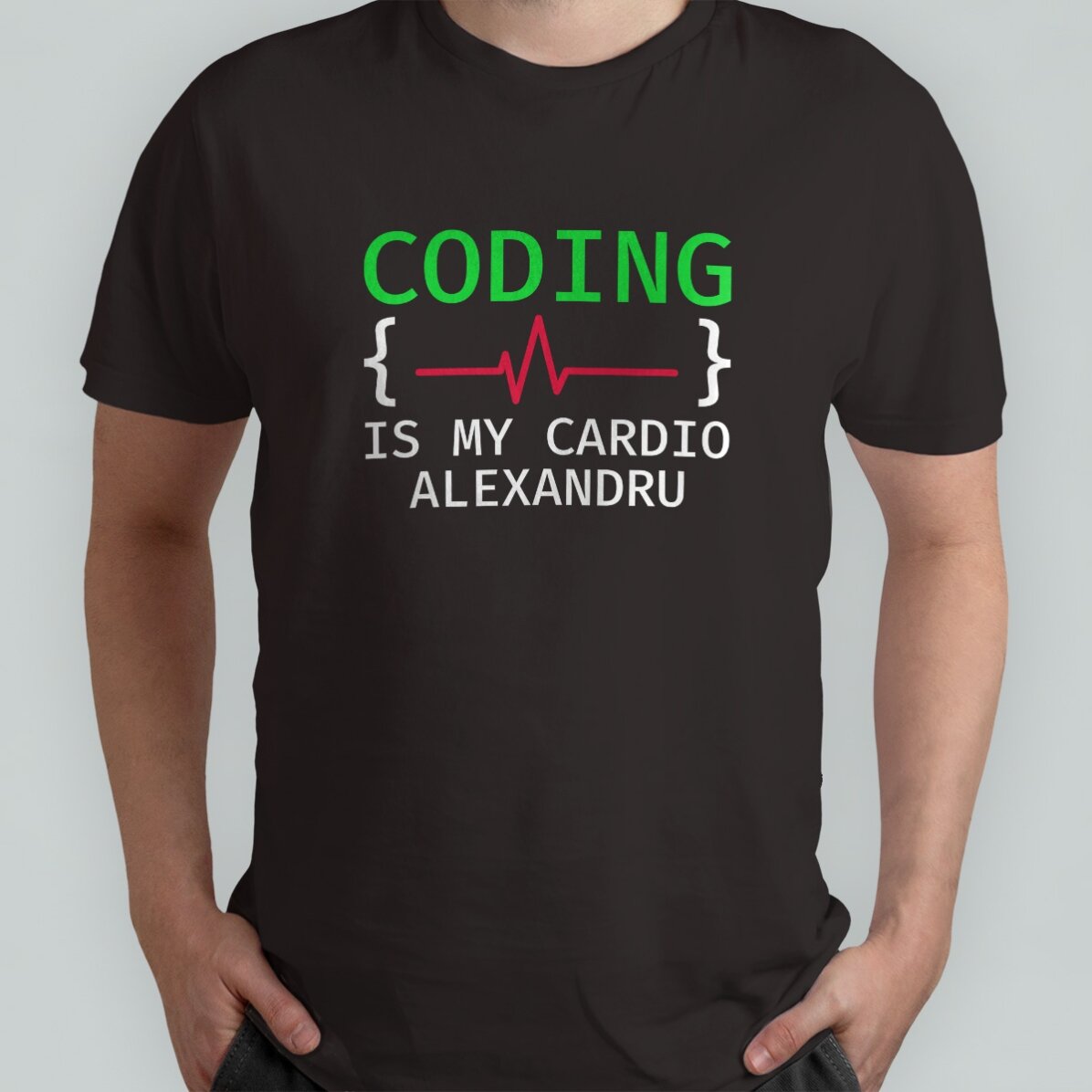 Camiseta de algodón personalizada con el texto «Coding is my cardio»