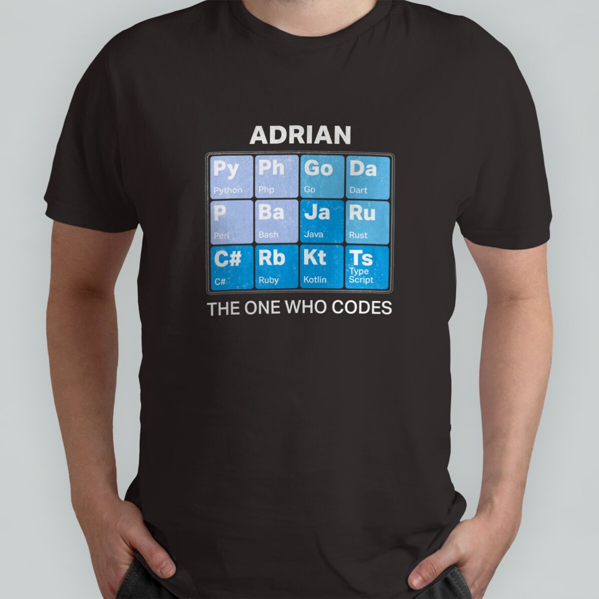 Camiseta de algodón personalizada con texto: «Developer periodic table»