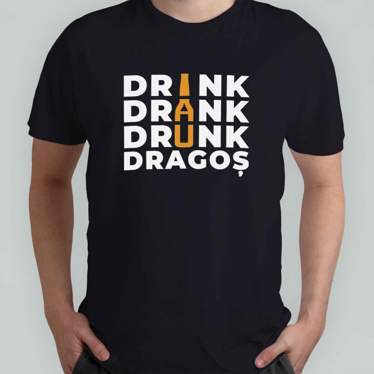 Custom cotton T-shirt with text - Drink, drank, drunk