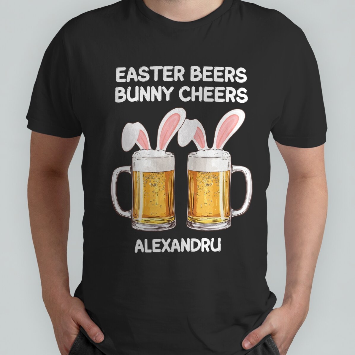 Camiseta de algodón personalizada con texto: «Easter cheers»